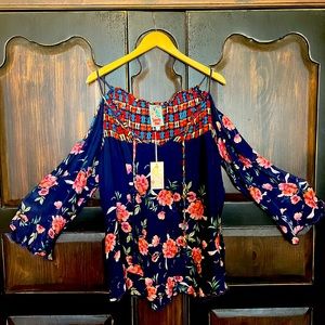 Johnny Was NWT floral bare shoulder blouse